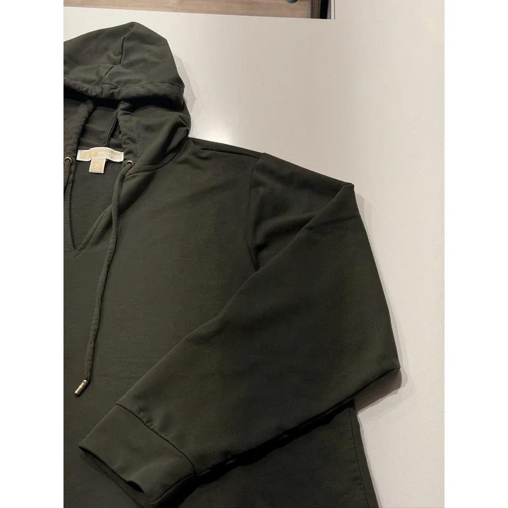 Michael Kors Hooded Sweatshirt Olive Green Womens 2X Gold MK Logo Hoodie